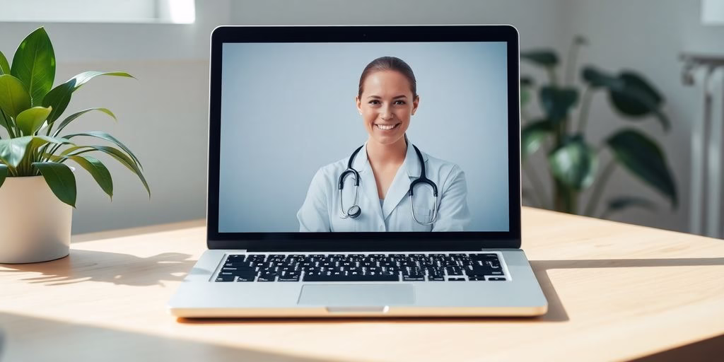 Laptop with doctor on screen