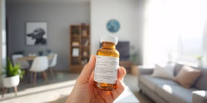 Person receiving medication package at home.