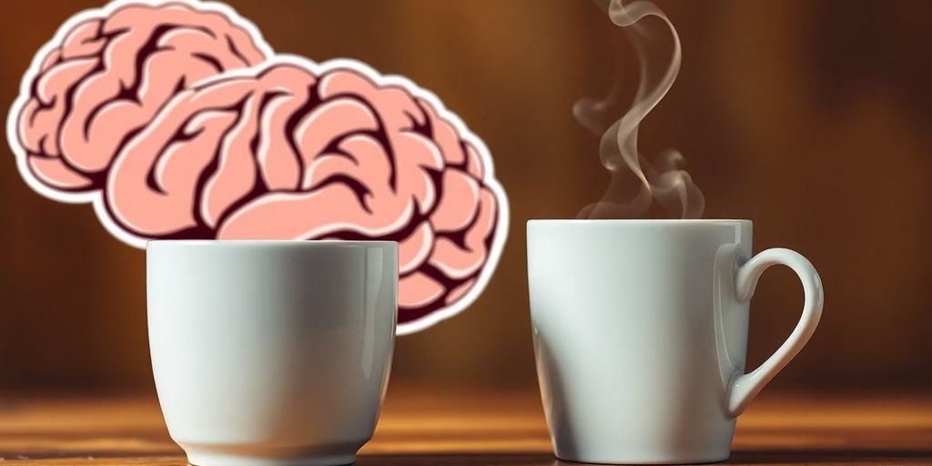 Coffee cup next to a brain illustration.