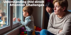 Child with ADHD looking distracted, parent concerned.
