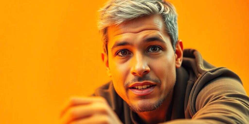 Person focusing intently with vibrant colors.