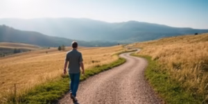 Person calmly navigating a winding path.