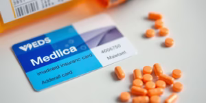 Medicaid card and Adderall pills.