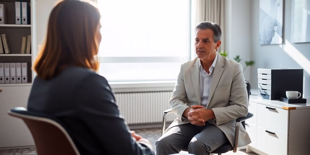 Psychiatrist in office with patient.