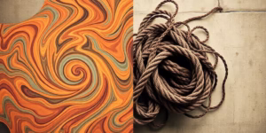 Two distinct brain outlines with contrasting color patterns.