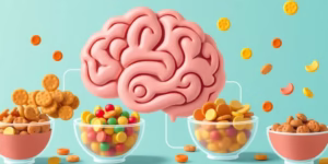 Brain and food symbols connected.