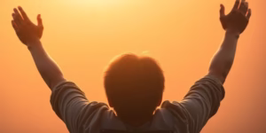 Person celebrating success, free from medication.