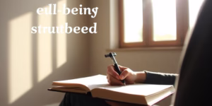 Person writing in a journal with a hopeful sunlit background.