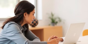 Person speaking calmly across a table with a doctor.